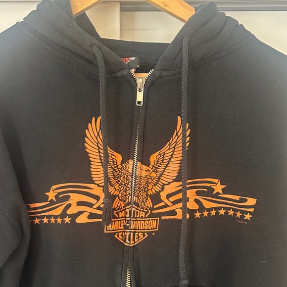 Harley-Davidson Black Zip-Up with Orange Eagle Design - Picture 2 of 7